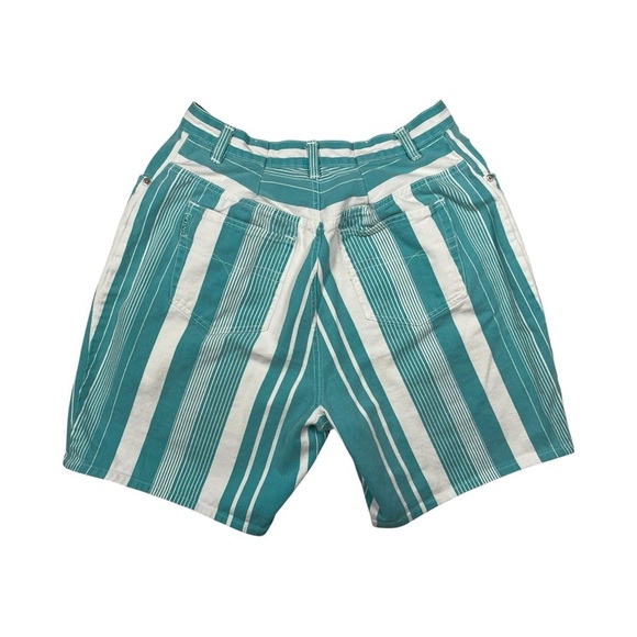 Vintage Gitano Teal White Striped Cotton Shorts Size 34W High Rise 90s - Picture 2 of 15